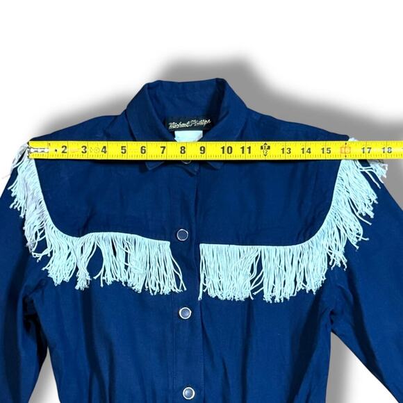 VTG Michael Phillips Western Jumpsuit Womens Navy White Fringe One Piece Sz 5 - Picture 4 of 12